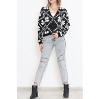 Floral Buttoned Pique Cardigan Black - 15165.1319.