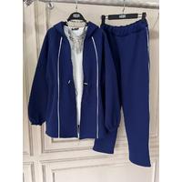 Stripe Detailed Zippered Double Suit Blue