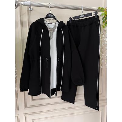 Stripe Detailed Zippered Double Suit.Black
