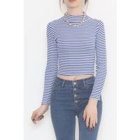 Çizgili Balıkçı Crop Bluz Saks - 471118.1567.