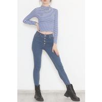 Çizgili Balıkçı Crop Bluz Saks - 471118.1567.