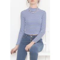 Çizgili Balıkçı Crop Bluz Saks - 471118.1567.