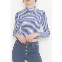 Çizgili Balıkçı Crop Bluz Saks - 471118.1567.