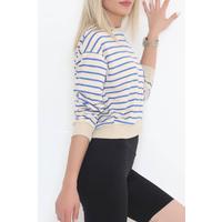 Çizgili Crop Sweat Bejsaks - 11815.1567.