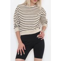 Çizgili Crop Sweat Bejsiyah - 11815.1567.