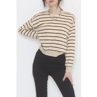 Çizgili Crop Sweat Bejkahve1 - 11815.1567.