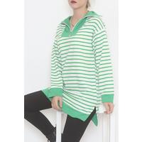 Çizgili Fermuarlı Tunik Sweat Yeşil - 472582.1778.