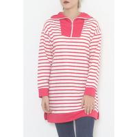 Çizgili Fermuarlı Tunik Sweat Fuşya - 472582.1778.