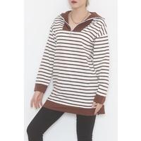 Çizgili Fermuarlı Tunik Sweat Kahve - 472582.1778.