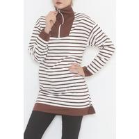 Çizgili Fermuarlı Tunik Sweat Kahve - 472582.1778.