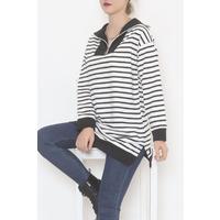 Çizgili Fermuarlı Tunik Sweat Siyah - 472582.1778.