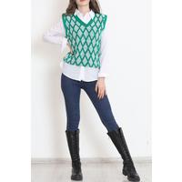 Striped V-Neck Knitwear Sweater Green - 8354.291.