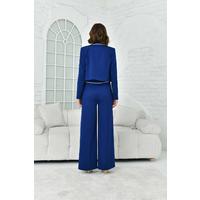 Crop Jacket Casual Trousers Suit Navy Blue