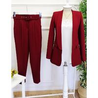 Tuxedo Suit with Skinny Leg Trousers Plum