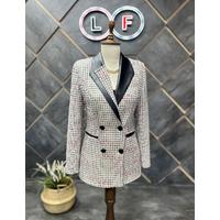 Leather Collar Double Breasted Jacket White