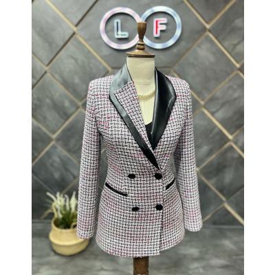 Leather Collar Double Breasted Jacket Lilac