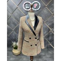 Leather Collar Double Breasted Jacket Tan