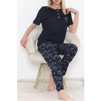 Desenli Pijama Takımı Lacivert2 - 11405.1048.