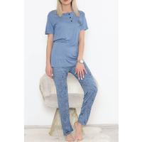 Desenli Pijama Takımı Mavi - 11405.1048.