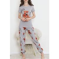 Desenli Pijama Takımı Grikahve - 15279.1773.