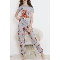 Desenli Pijama Takımı Grikahve - 15279.1773.