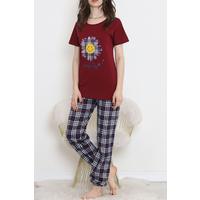 Desenli Pijama Takımı Bordo1 - 15279.1773.