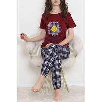 Desenli Pijama Takımı Bordo1 - 15279.1773.