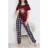 Desenli Pijama Takımı Bordo1 - 15279.1773.