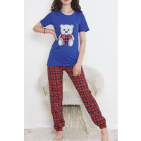 Desenli Pijama Takımı Saks - 15279.1773.