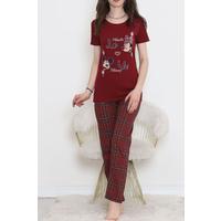 Desenli Pijama Takımı Bordo - 15279.1773.