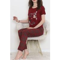 Desenli Pijama Takımı Bordo - 15279.1773.