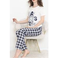 Desenli Pijama Takımı Beyaz - 15279.1773.