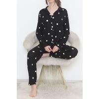 Buttoned Suede Suit Black polka dots - 450.1287.