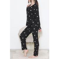 Buttoned Suede Suit Black polka dots - 450.1287.