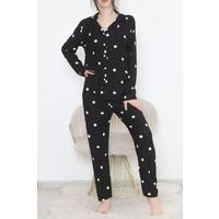 Buttoned Suede Suit Black polka dots - 450.1287.