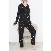 Buttoned Suede Suit Black polka dots - 450.1287.