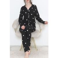 Buttoned Suede Suit Black polka dots - 450.1287.