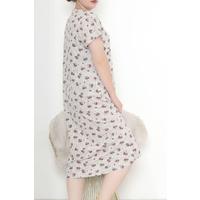 Buttoned Plus Size Nightgown Gray Striped - 11459.1050.