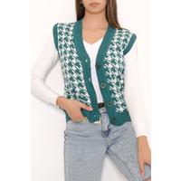 Buttoned Houndstooth Cardigan Green - 10346.1319.