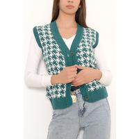 Buttoned Houndstooth Cardigan Green - 10346.1319.