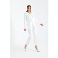 Düğmeli Atlas Takım Elbise Beyaz