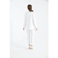 Düğmeli Atlas Takım Elbise Beyaz