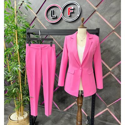 Buttoned Atlas Suit Fuchsia