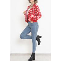 Buttoned Lettered Pique Knit Cardigan Red - 15168.1319.
