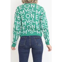 Buttoned Lettered Pique Knit Cardigan Green - 15168.1319.