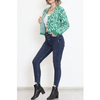 Buttoned Lettered Pique Knit Cardigan Green - 15168.1319.