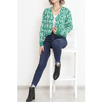 Buttoned Lettered Pique Knit Cardigan Green - 15168.1319.