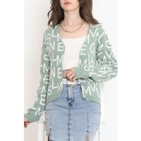 Buttoned Lettered Pique Knit Cardigan Pastelgreen - 15168.1319.