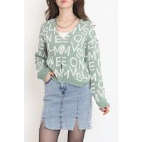 Buttoned Lettered Pique Knit Cardigan Pastelgreen - 15168.1319.