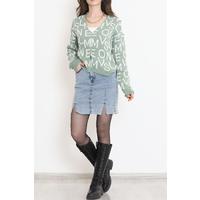 Buttoned Lettered Pique Knit Cardigan Pastelgreen - 15168.1319.